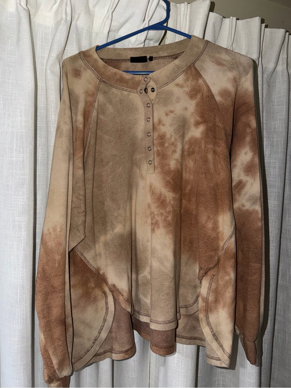 Urban Outfitters Brown Tie-Dye Henley Sweatshirt
